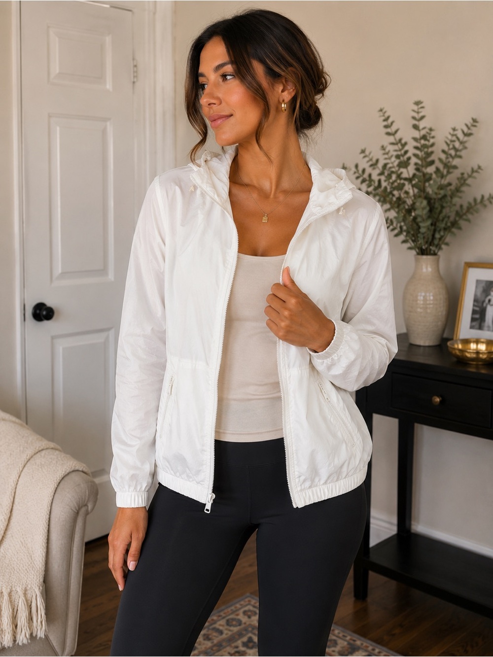 Orange theory Lightweight White Hooded Windbreaker Jacket